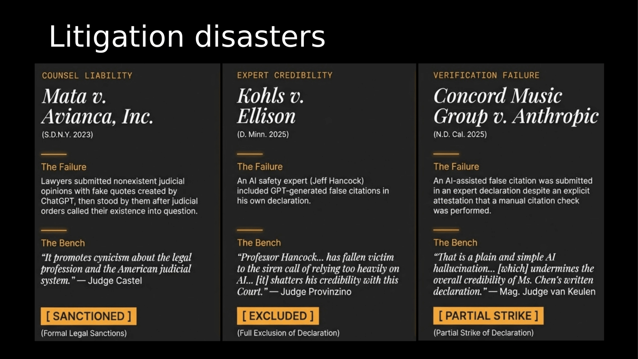 Three recent cases where AI misuse led to sanctions, exclusions, and strikes against legal professionals and expert witnesses