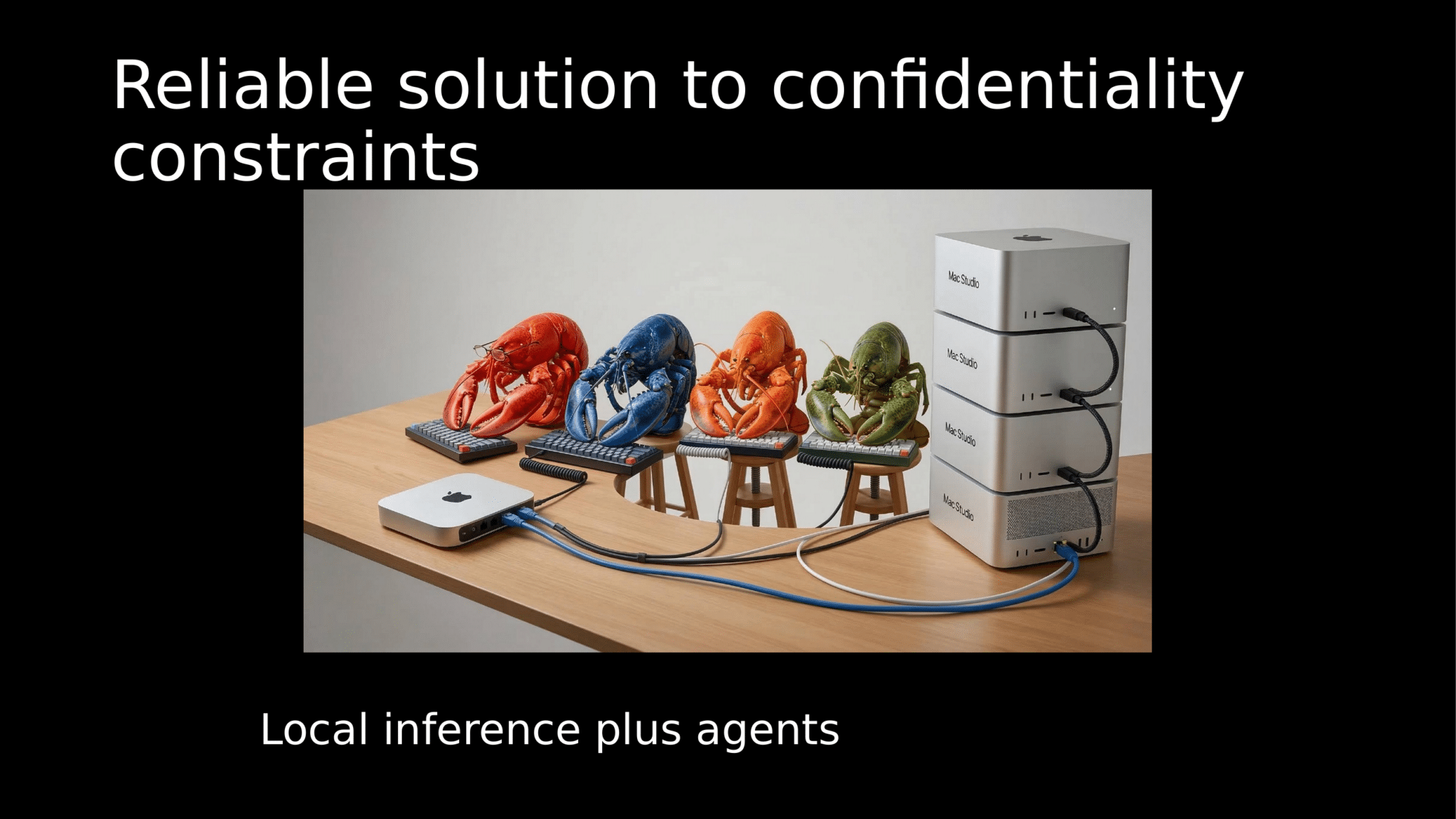 Slide introducing local inference plus agents as the reliable solution to confidentiality constraints